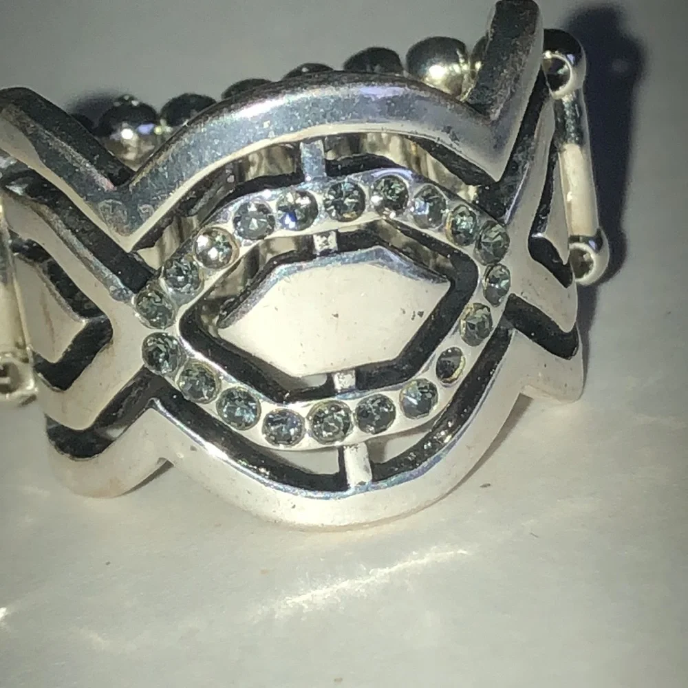 Silver Tone Crystal Accent Geometric Statement Ring